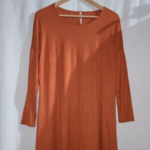 Azules Rust Orange Long Sleeve Tunic Dress Shirt Size S